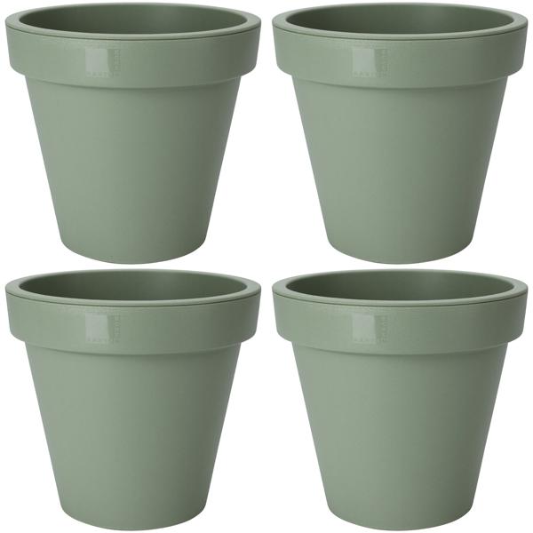 Blumentopf 4er-Set rund grün - 100% recycelbarer Kunststoff - Ø 25 cm - robust & langlebig für Innen- & Aussenbereich