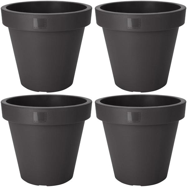 4er-Set Blumentopf Rund Anthrazit - Pflanztopf für Innen- & Aussenbereich - Ø 20 cm - 100% Recycelter Kunststoff - Stapelbar