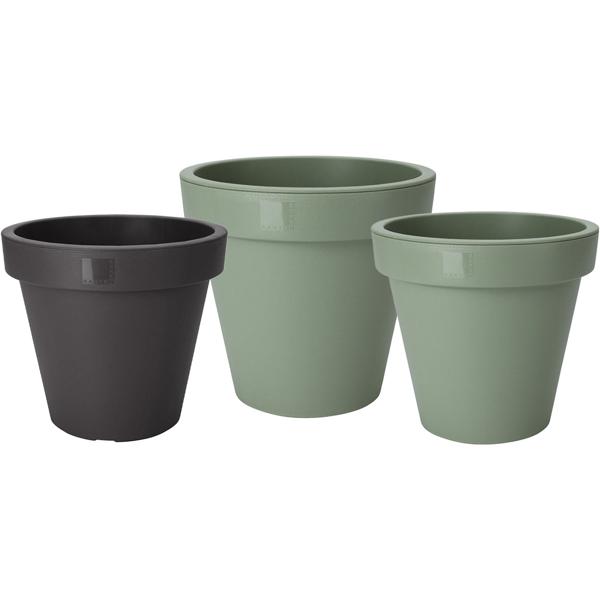 Hochwertiges 3er-Blumentopf-Set - ideal für Blumen & Pflanzen - stapelbar, recyceltem Polypropylen (90%), Ø 20x18cm & Ø 25x22cm - Innen & Aussen