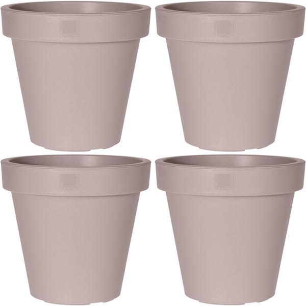 4er-Set Blumentopf rund braun-grau - 100% recycelbarer Kunststoff Ø 20 cm - Ideal für Innen- & Aussenbereich - Langlebig, stapelbar