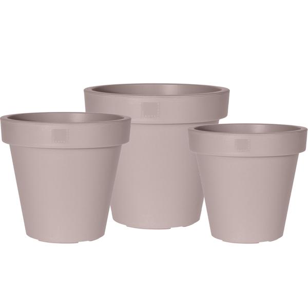 3er-Set Blumentopf rund - 3 Grössen braun-grau für Innen- und Aussenbereich - 100% recycelbarer Kunststoff stapelbar - Ø30/25/20cm Pflanztopf