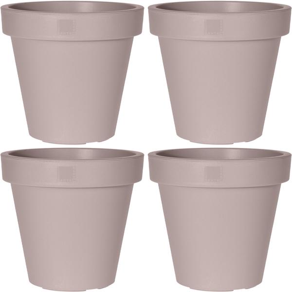 4er-Set Blumentopf rund Ø 25 cm braun-grau - 100% recycelbarer Kunststoff - Innen- & Aussenbereich - Stapelbarer Pflanzkübel für Pflanzen