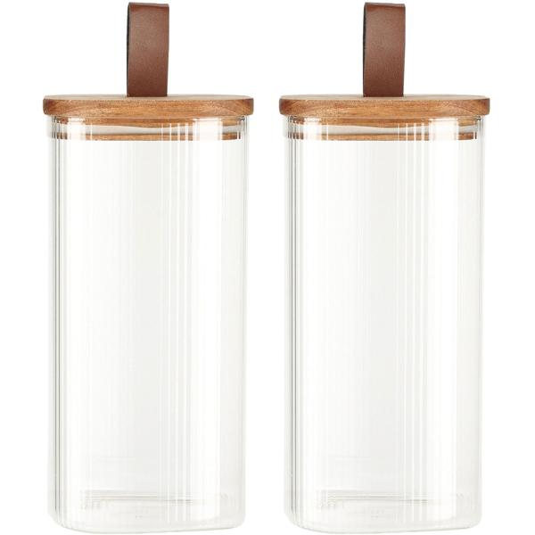2er-Set Vorratsglas mit Akazienholzdeckel - 1500ml Borosilikatglas, luftdicht - Ideal für Küche, Zerealien, Nüsse, Deko, Kleinteile