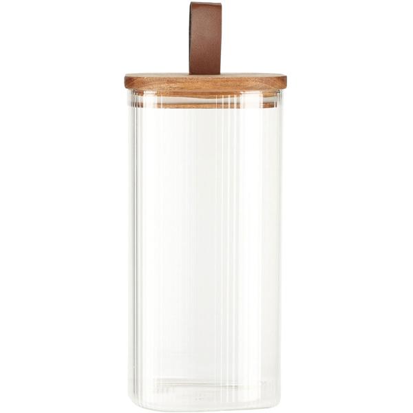 4er-Set Vorratsglas mit Akazienholzdeckel - 1500ml Borosilikatglas, Silikonring - Hygienisch, Geruchsneutral & Stapelbar für Küche