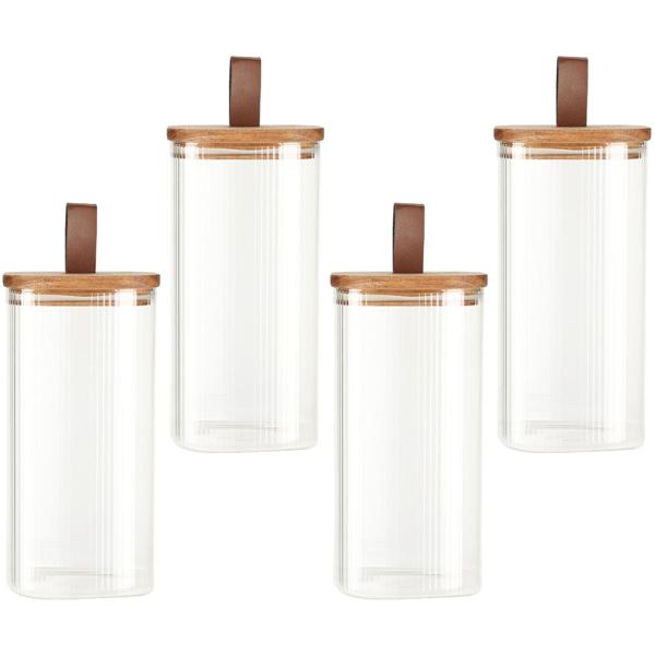 4er-Set Vorratsglas mit Akazienholzdeckel - 1500ml Borosilikatglas, Silikonring - Hygienisch, Geruchsneutral & Stapelbar für Küche