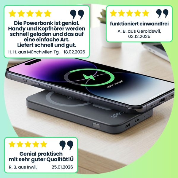 MagSafe Powerbank 5000 mAh, 15W Qi - Hochwertige kompakte Wireless Power Bank – Schnelles Laden Quick Charge für iPhone & Android – Mobiler Power-Boost