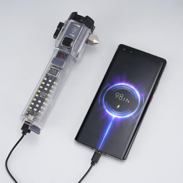 Leistungsstarke Akku-Taschenlampe mit Notfallhammer, Gurtschneider & Powerbank - Ihr zuverlässiger Begleiter für Auto, Camping & Notfälle