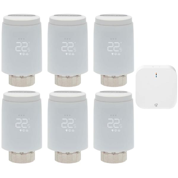 6er-Set Smartes Heizkörperthermostat, Zigbee-Gateway, Anti Kalk u. Anti Frost, App zur Steuerung, komp. zu Alexa, Google, Siri