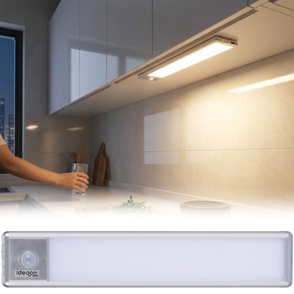 Flache Akku LED-Lichtleiste, 20,5cm mit Bewegungssensor: Kabellos, hell & energiesparend – Perfekt für Schrank, Flur & Küche