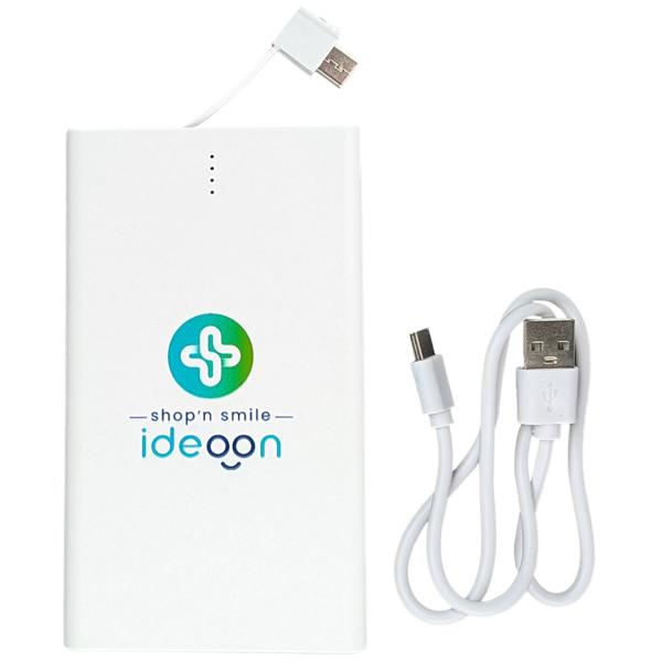 Kompakte Powerbank USB-C (4.000mAh) – Ultra-Slim Powerbank mit fest integriertem Kabel & Lightning Adapter – Mobiler Akku-Boost