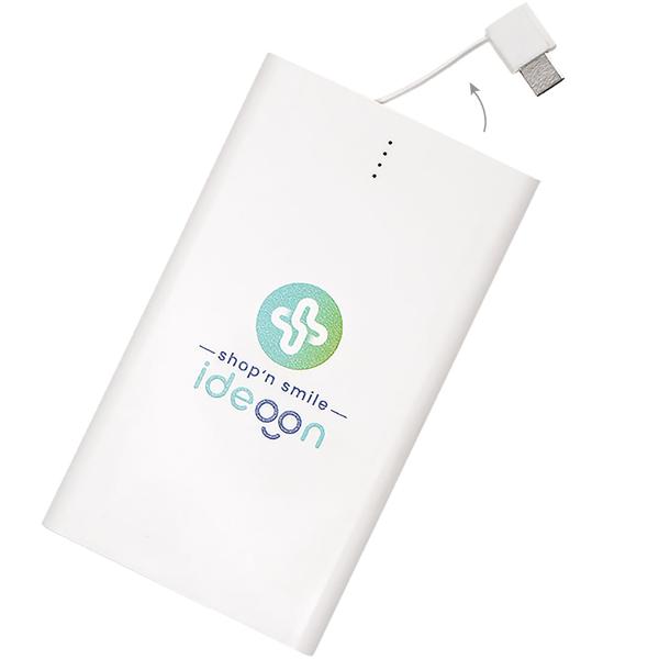 Kompakte Powerbank USB-C (4.000mAh) – Ultra-Slim Powerbank mit fest integriertem Kabel & Lightning Adapter – Mobiler Akku-Boost