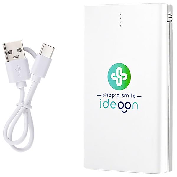 Kompakte Powerbank USB-C (4.000mAh) – Ultra-Slim Powerbank mit fest integriertem Kabel & Lightning Adapter – Mobiler Akku-Boost