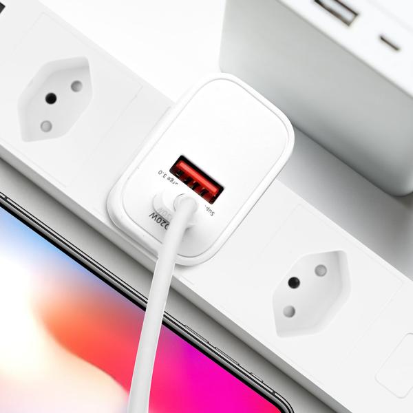 USB Ladegerät, weiss, 2 Ports, 1x USB-C und USB-A, 20 W, Power Delivery 3.0 für schnelles Laden von iPhone, Samsung, Huawai, Xiaomi