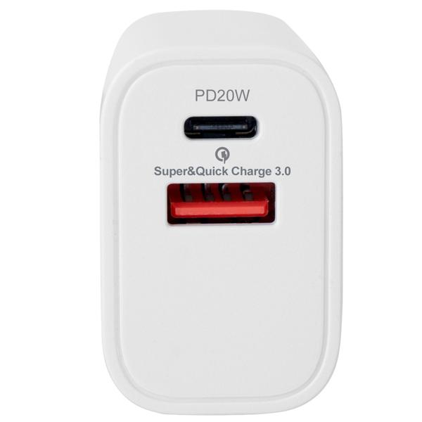 USB Ladegerät, weiss, 2 Ports, 1x USB-C und USB-A, 20 W, Power Delivery 3.0 für schnelles Laden von iPhone, Samsung, Huawai, Xiaomi