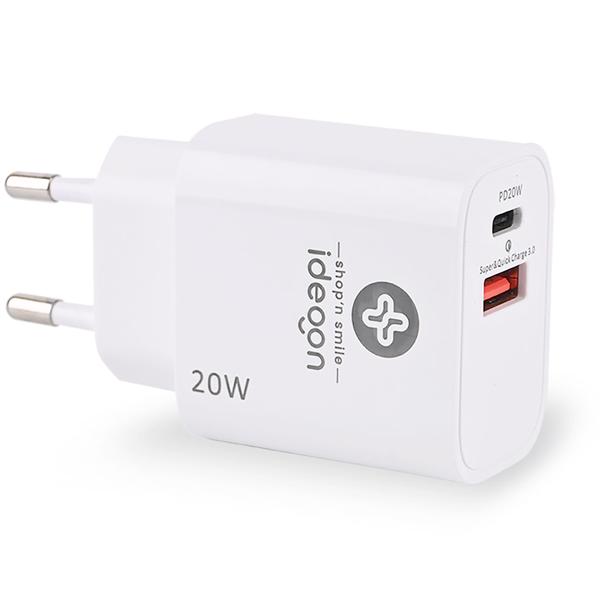 USB Ladegerät, weiss, 2 Ports, 1x USB-C und USB-A, 20 W, Power Delivery 3.0 für schnelles Laden von iPhone, Samsung, Huawai, Xiaomi
