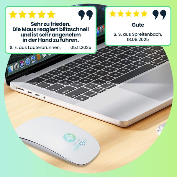 Ultraschlanke Bluetooth Maus mit Akku – Kabellose, wiederaufladbare PC Maus (USB-C) – Stylische Computermaus für PC, Mac, iPad, Notebook