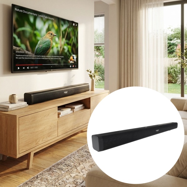 Bluetooth 5.0 Soundbar, 30W, für TV & Musik – HDMI-ARC, Opt/Aux, schwarz, mit Fernbedienung, Heimkino-Soundbar