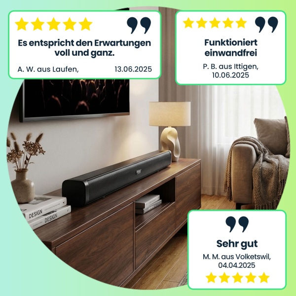 Bluetooth 5.0 Soundbar, 30W, für TV & Musik – HDMI-ARC, Opt/Aux, schwarz, mit Fernbedienung, Heimkino-Soundbar