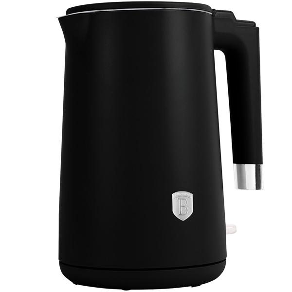 Mattschwarzer Doppelwand Wasserkocher (1,7L, 1800W): 360° drehbar, energiesparend & sicher, Cool-Touch, schnell & stilvoll für Ihre Küche