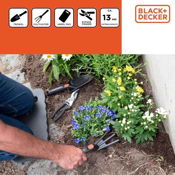 Gartenwerkzeug-Set 4-teilig - Optimale Pflanzenpflege, Blumenpflege & Gartengestaltung - Inkl. Kniematte, Blumenkelle, Gartenkralle, Schere