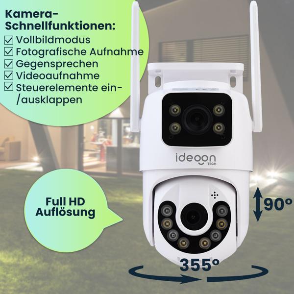Zuverlässige Dual Lens IP Outdoor-Überwachungskamera, 355° schwenkbar & neigbar – Leistungsstarke Kamera mit Nachtsicht, Gegensprechen & Aufnahme