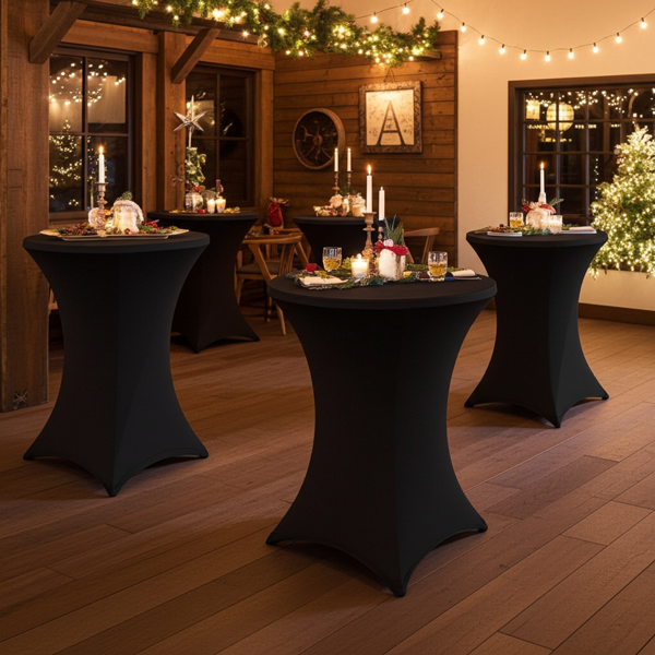 4er-Set Elegante schwarze Stehtischhusse, Ø 90cm, bis 115cm Höhe – Stilvolle Stretch-Husse für Events & Feiern