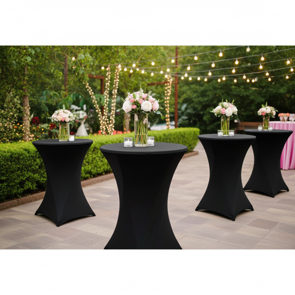 4er-Set Elegante schwarze Stehtischhusse, Ø 90cm, bis 115cm Höhe – Stilvolle Stretch-Husse für Events & Feiern
