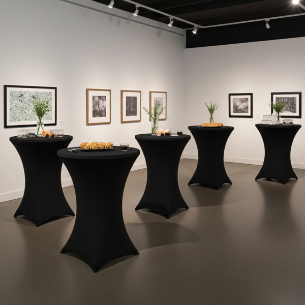 4er-Set Elegante schwarze Stehtischhusse, Ø 90cm, bis 115cm Höhe – Stilvolle Stretch-Husse für Events & Feiern