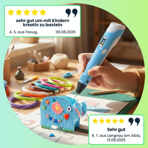 3D-Drucker-Stift USB inkl. 20 bunte PLA-Filamente: Kreatives 3D-Zeichnen frei Hand, Perfekt für Kinder & Erwachsene - Starten Sie Ihre Kunstwerke