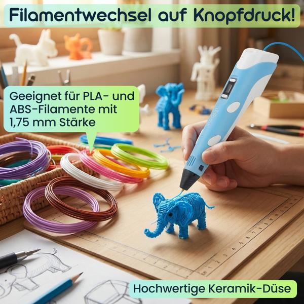 3D-Drucker-Stift USB inkl. 20 bunte PLA-Filamente: Kreatives 3D-Zeichnen frei Hand, Perfekt für Kinder & Erwachsene - Starten Sie Ihre Kunstwerke