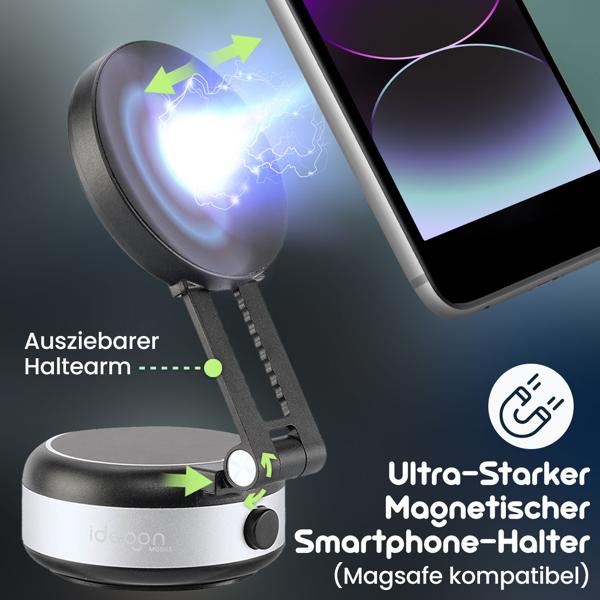 Ultra-Starker Magnetischer Smartphone-Halter mit elektrischem Vakuum-Saugnapf - Super Halt – Sicherer & mobiler Smartphone-Halter für Auto, Küche & Schreibtisch