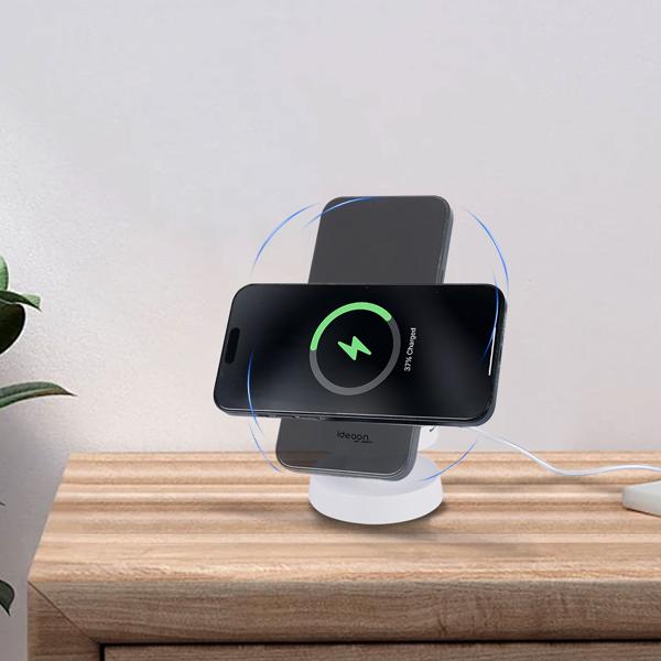 Multifunktionale drahtlose & komfortable Ladestation mit Nachtlicht (15W) USB-C - weiss - für Smartphones, Watches, Pods & mehr - Komfort + Ordnung