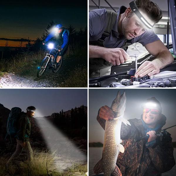 2er-Set COB-LED Stirnlampe 230° Weitwinkel: Helles 350lm Licht mit Gestensteuerung, Perfekt für Joggen, Wandern & Handwerk – Immer freie Hände