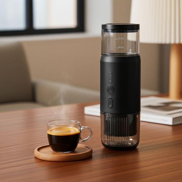 Tragbare Espressomaschine für Kapsel & Pulver, 15 bar, schwarz: Perfekter Espresso unterwegs, kompakt & einfach zu bedienen, für Reisen, Camping &Büro