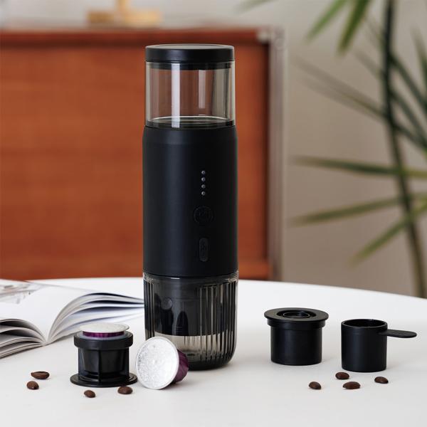 Tragbare Espressomaschine für Kapsel & Pulver, 15 bar, schwarz: Perfekter Espresso unterwegs, kompakt & einfach zu bedienen, für Reisen, Camping &Büro