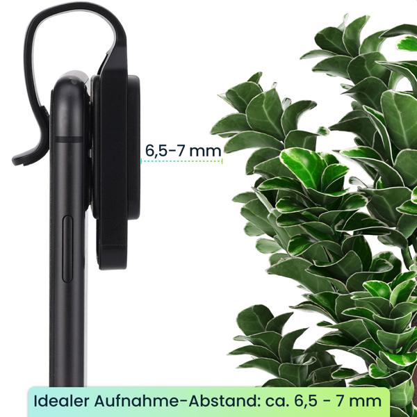 Mikroskop-Vorsatzlinse für Smartphone/Tablet 200x: Mit 6 LEDs für detailreiche Nahaufnahmen, schwarz - Entdecken Sie die Mikro-Welt
