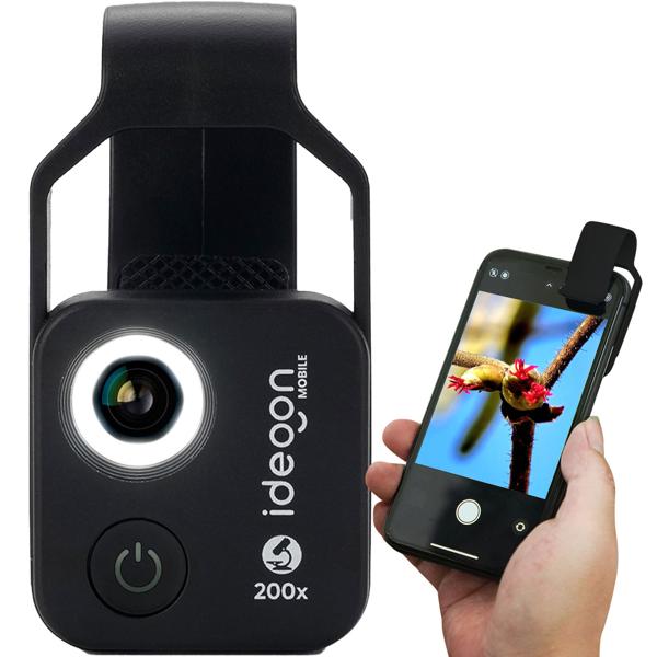 Mikroskop-Vorsatzlinse für Smartphone/Tablet 200x: Mit 6 LEDs für detailreiche Nahaufnahmen, schwarz - Entdecken Sie die Mikro-Welt