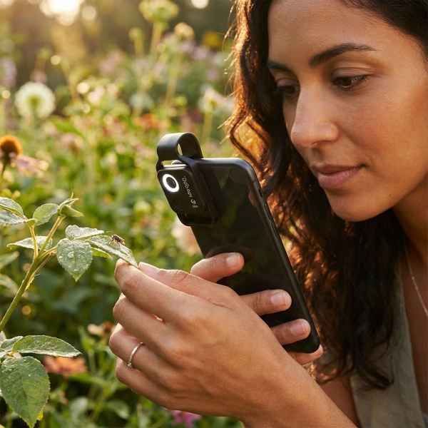 Mikroskop-Vorsatzlinse für Smartphone/Tablet 200x: Mit 6 LEDs für detailreiche Nahaufnahmen, schwarz - Entdecken Sie die Mikro-Welt