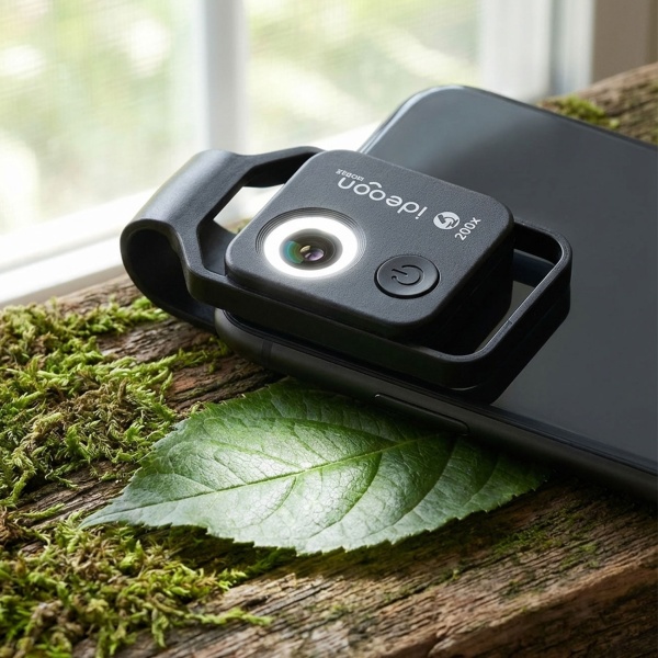Mikroskop-Vorsatzlinse für Smartphone/Tablet 200x: Mit 6 LEDs für detailreiche Nahaufnahmen, schwarz - Entdecken Sie die Mikro-Welt