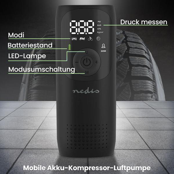 Mobile Akku-Kompressor-Luftpumpe: 0,1-10,3 Bar, 4000mAh, digitale Anzeige & Arbeitsleuchte – Leistungsstark & präzise aufpumpen