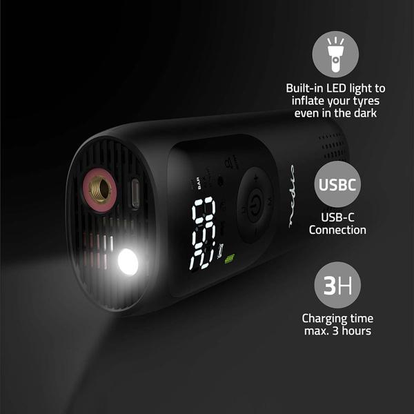 Mobile Akku-Kompressor-Luftpumpe: 0,1-10,3 Bar, 4000mAh, digitale Anzeige & Arbeitsleuchte – Leistungsstark & präzise aufpumpen