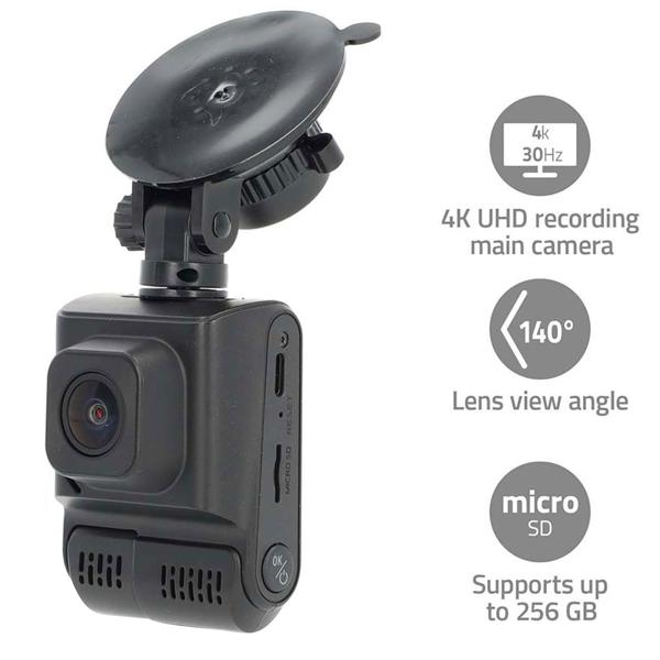 Hochauflösende Ultra HD 4K Dashcam mit 140 Grad Weitwinkelobjektiv, GPS-Tracking und Parküberwachung, USB-C Anschluss und Foto/Video Funktion