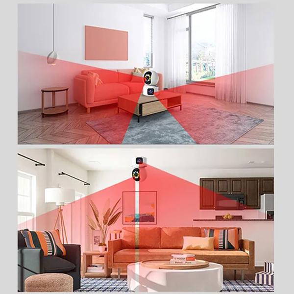 Dual Überwachungskamera Indoor - Full HD, IR-Nachtsicht (10m), WLAN, Zwei-Wege-Kommunikation - 345°/65° Schwenkbereich, 128 GB MicroSD-Unterstützung