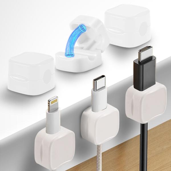 6er-Set Kabelorganizer mit Magnetclip, weiss: Schreibtisch-Kabelhalter, selbstklebend & flexibel – Nie wieder Kabelsalat im Büro & Zuhause