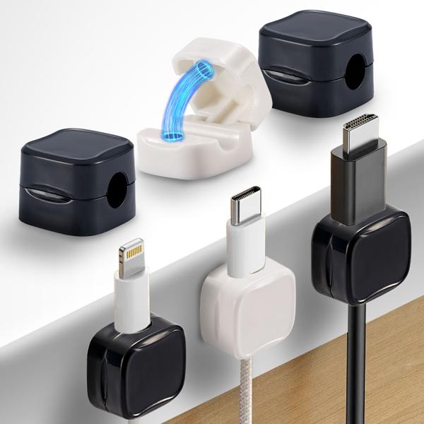 6er-Set Kabelorganizer mit Magnetclip, weiss: Schreibtisch-Kabelhalter, selbstklebend & flexibel – Nie wieder Kabelsalat im Büro & Zuhause