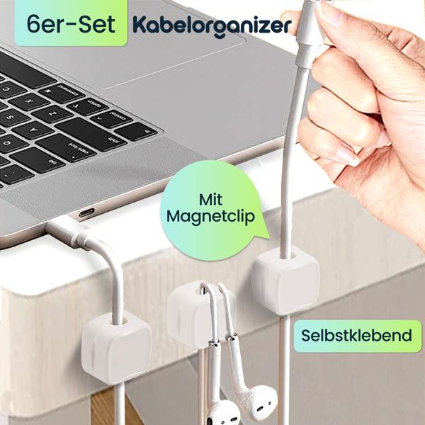 12er-Set Kabelorganizer mit Magnetclip, weiss: Schreibtisch-Kabelhalter, selbstklebend & flexibel – Nie wieder Kabelsalat im Büro & Zuhause