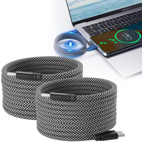 2er-Set USB-C Ladekabel 100W, 2m: Magnetische Aufrollfunktion, schnell & knotenfrei – zuverlässig für Samsung, Xiaomi, iPad, iPhone, Notebooks uvm.