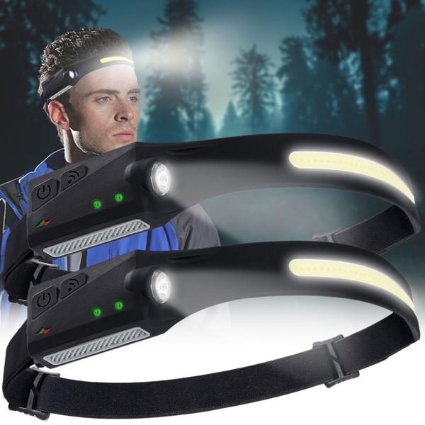 2er-Set COB-LED Stirnlampe 230° Weitwinkel: Helles 350lm Licht mit Gestensteuerung, Perfekt für Joggen, Wandern & Handwerk – Immer freie Hände