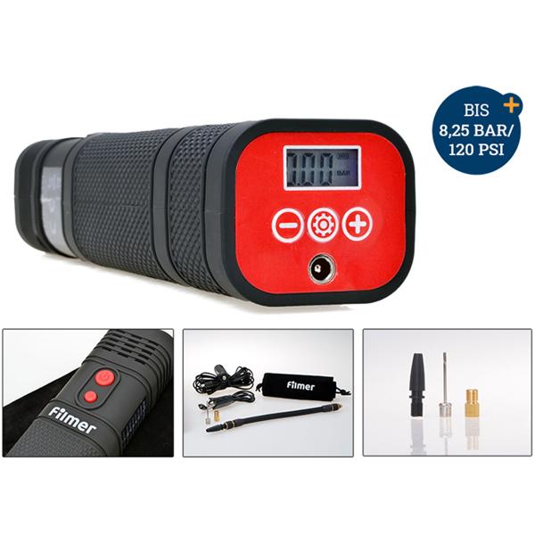 Akku-Mehrzweckkompressor, bis 8,25 bar, Digitale Anzeige, 2000mAh, Arbeitsleuchte, Luftpumpe mit verschiedenen Ventiladaptern, 120 PSI