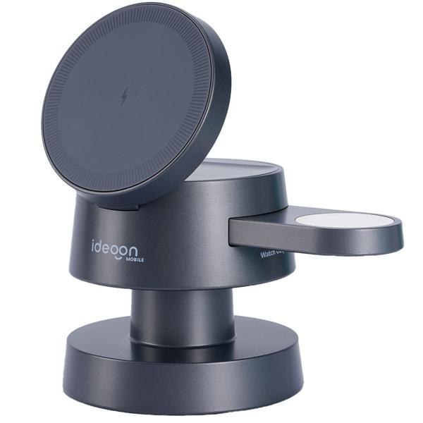 Multifunktionale drahtlose & komfortable Ladestation mit Nachtlicht (15W) USB-C - schwarz - für Smartphones, Watches, Pods & mehr - Komfort + Ordnung